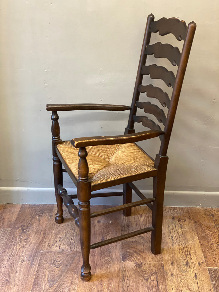 Traditional Ladderback Carver Chair with Rush Seating