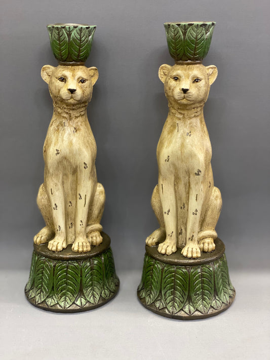 Pair of Leopard Candle Holders