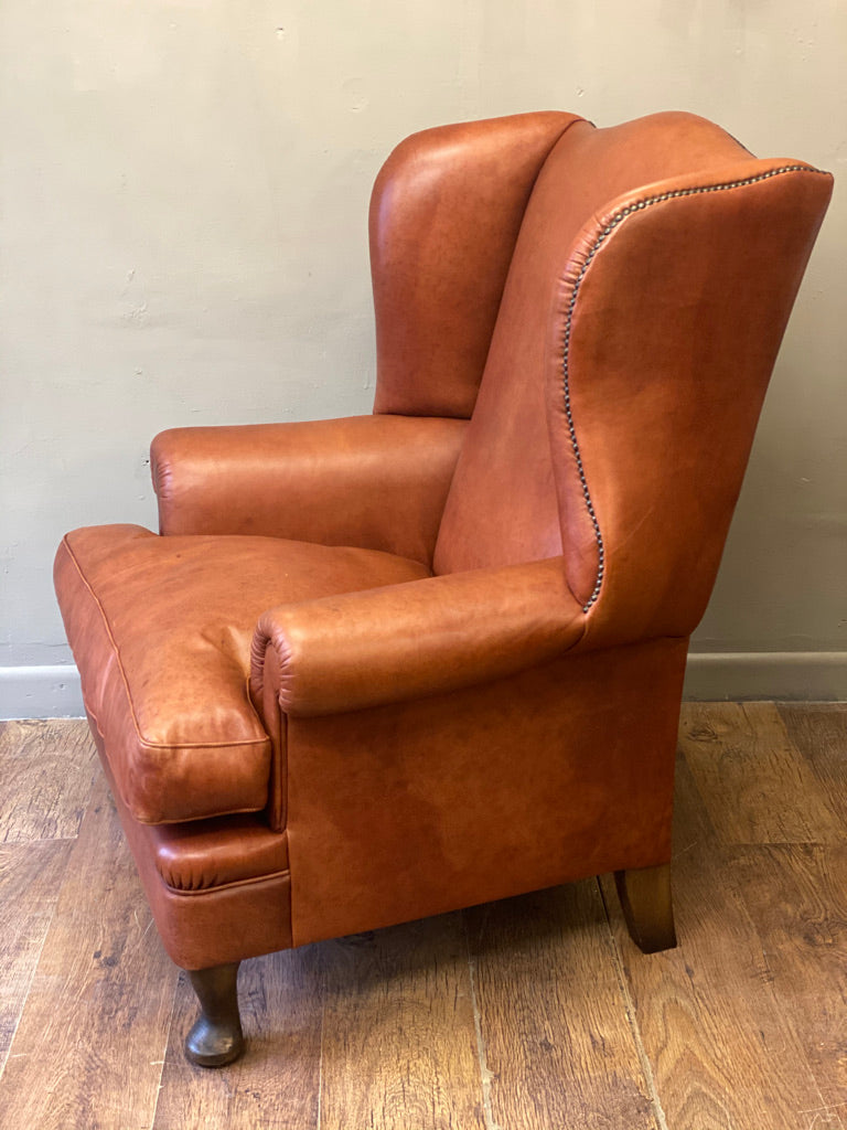 Large Leather Wingback Armchair with stud detail