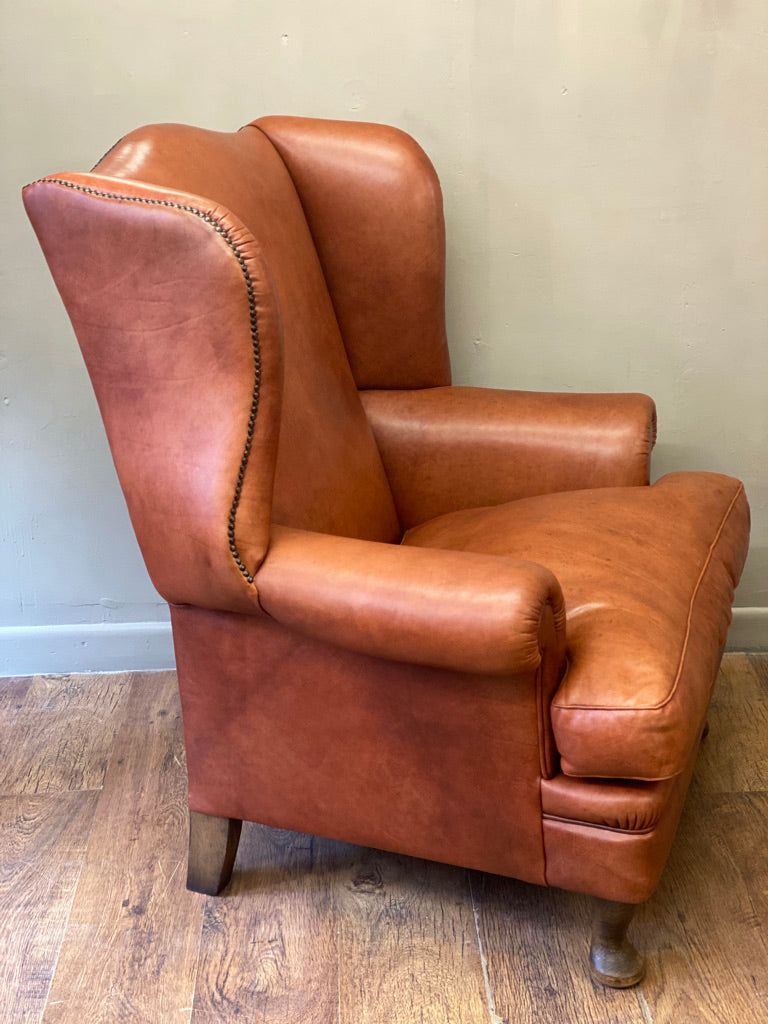 Large Leather Wingback Armchair with stud detail