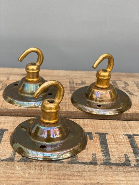 Industrial Look - Antiqued Brass Ceiling Hook/Rose