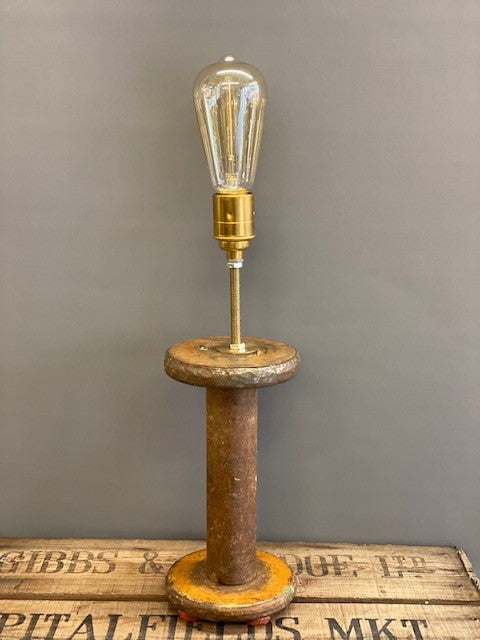 Vintage Wooden Textile Bobbin Table Lamp