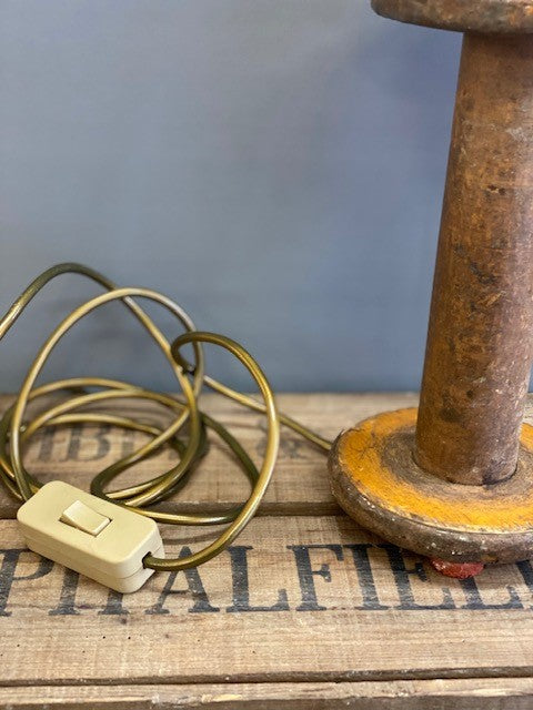 Vintage Wooden Textile Bobbin Table Lamp